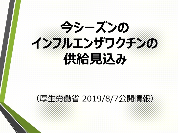 今シーズンのインフルエンザワクチンの供給見込み 厚生労働省 ホームページより 19 8 7公開情報 ブログ